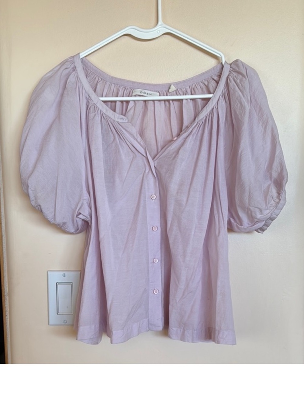 Doen Lavender Puff Sleeve Button Front Blouse
